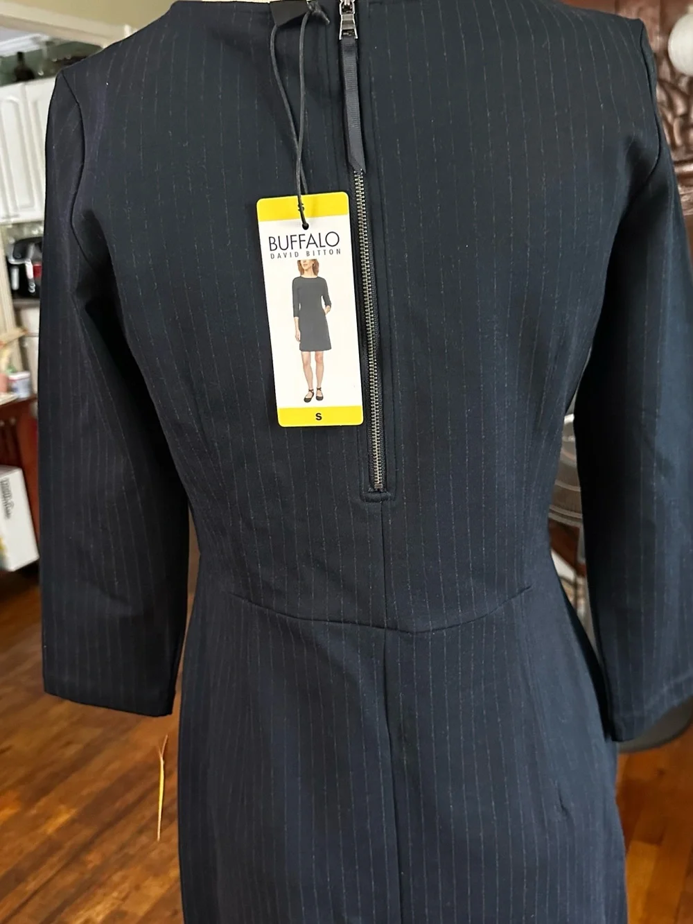 Buffalo David Bitton Black Pinstripe Long Sleeve Sheath Dress - Picture 4 of 6